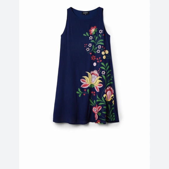 Desigual Women's Vest Anjou Dress Sleeveless Floral Light Viscose Blue Sz 42 - Picture 1 of 9
